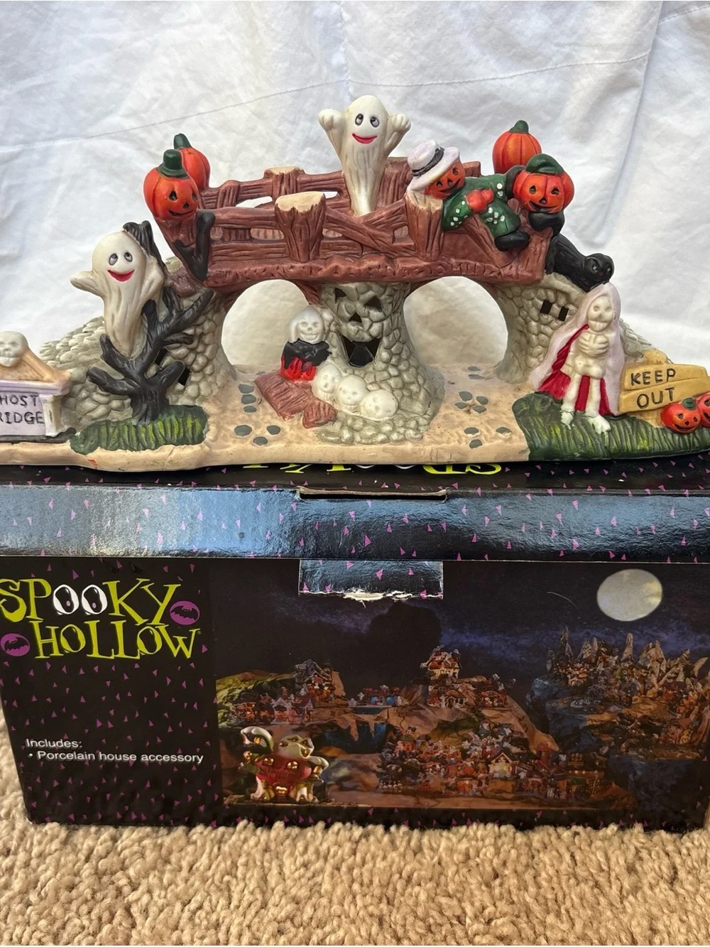 Spooky Hollow Porcelain Haunted Bridge Halloween Village Accessory Halloween Dec